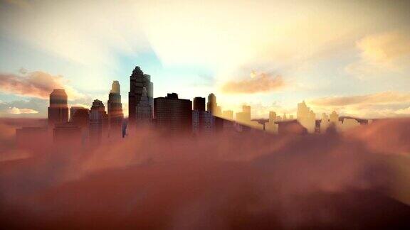 城市的地平线上的云彩在日落摄影