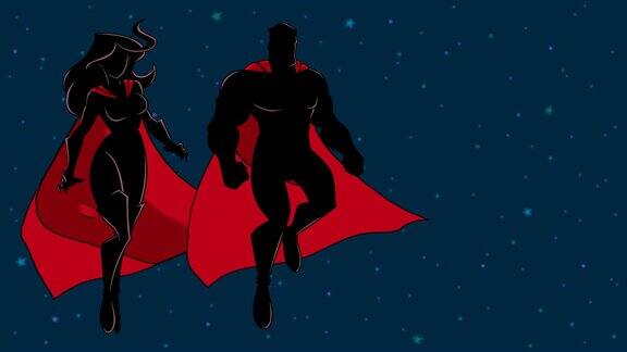 超级英雄夫妇在太空飞行剪影