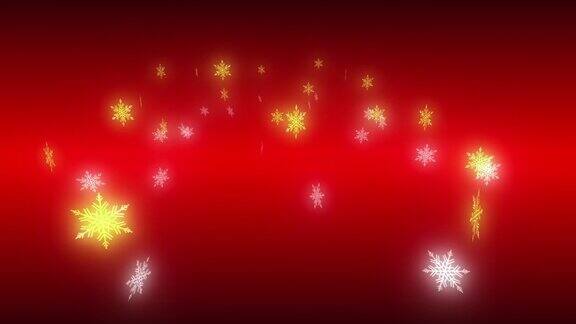 节日快乐圣诞快乐新年快乐金色和白色的雪花旋转在红色的背景副本的空间