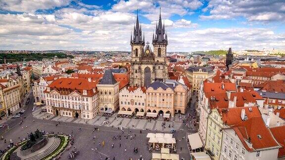 布拉格城市在布拉格老城广场捷克共和国4K时间流逝