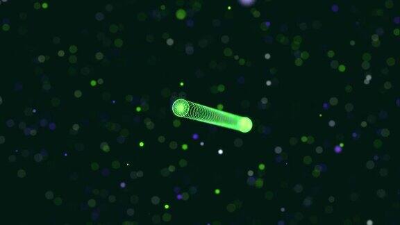 摘要发光绿色粒子形成三维物体汽缸Vj循环作为虚拟数字空间的bg粒子形成全息影像的形状作为大数据、网络或vr空间科幻运动设计bg