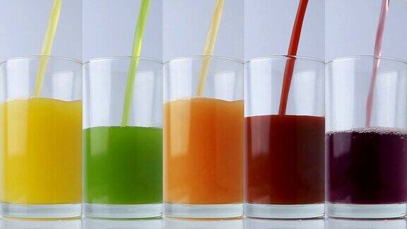 新鲜蔬菜和果汁在玻璃杯中饮用健康