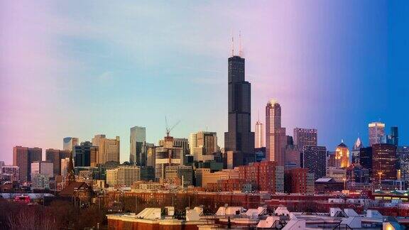 美国芝加哥-从白天到夜晚的过渡