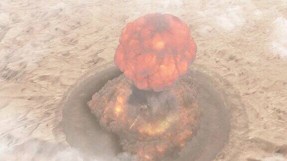 巨大的核弹爆炸在沙漠上空形成蘑菇云