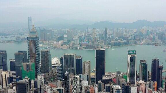 白天市景维多利亚港市区空中全景4k香港