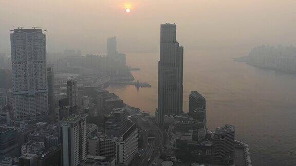 维多利亚港日出鸟瞰图