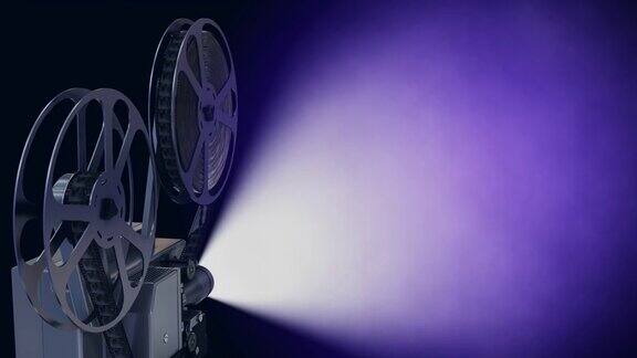 电影放映机用空的电影屏幕在蓝色分形光线下照射