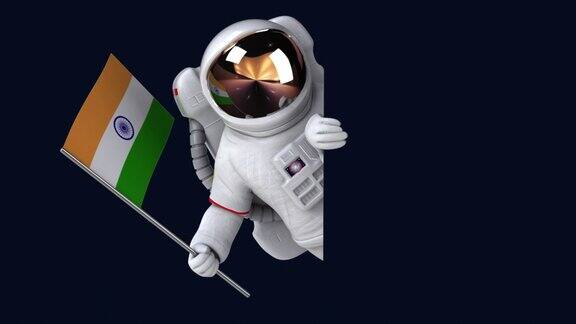 有趣的3D卡通宇航员与印度国旗(包括alpha)