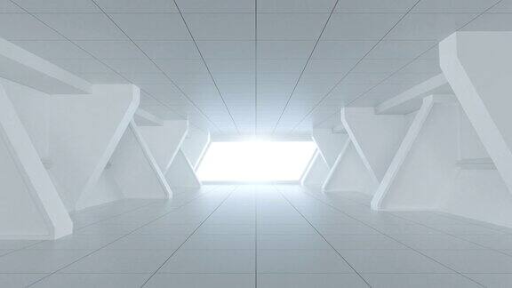在白色隧道中继续前进最后有光3d渲染