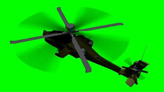 武装直升机阿帕奇在飞行-绿色屏幕