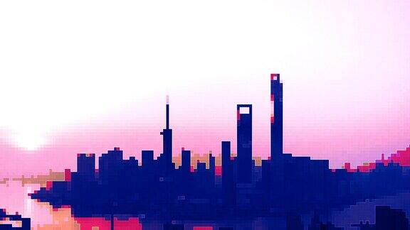 像素艺术都市上海鸟瞰图