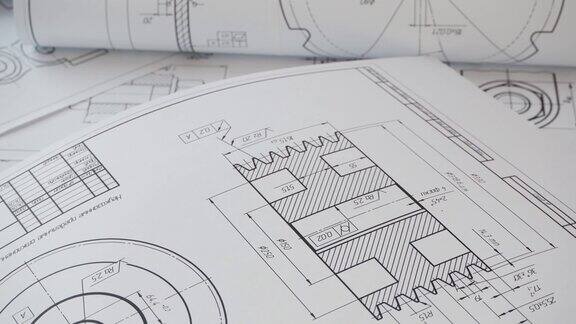 工业零件和机械的纸质工程图纸