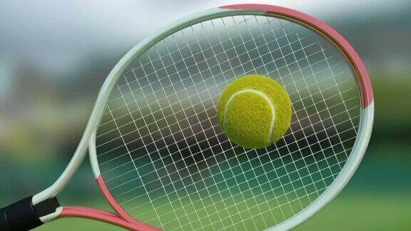 用球拍打的网球