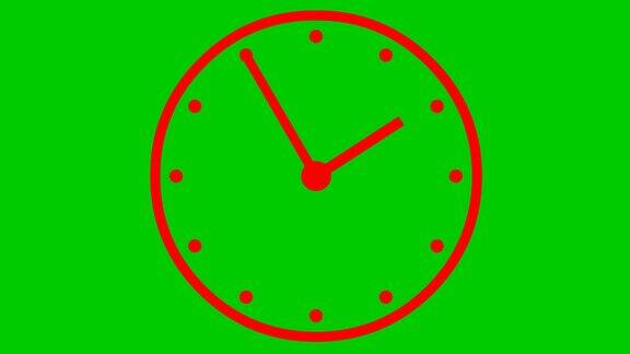 动画的时钟红色的手表时间概念截止日期毛圈的视频矢量插图孤立的绿色背景