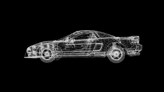 全息旋转的汽车4K动画黑白三维可循环