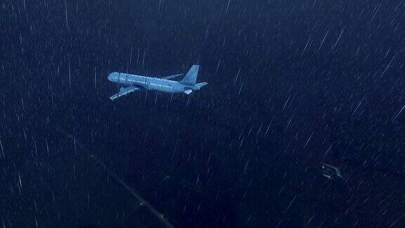 暴雨夜空中的客机