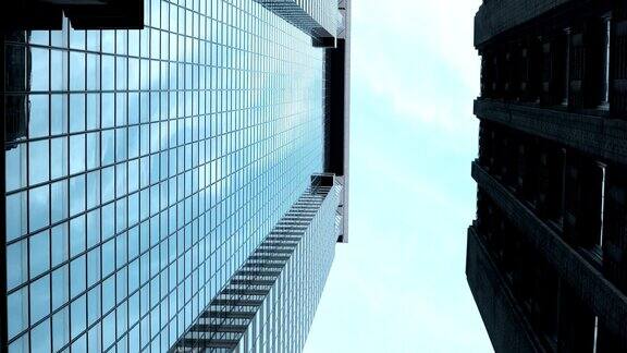 美国纽约商业街的高架景观美国金融区的玻璃混凝土摩天大楼