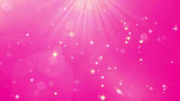 漂浮的星星和粒子与镜头光晕在粉红色