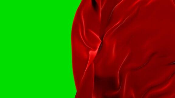 红布移开挥手和开放背景抽象织物过渡三维动画与阿尔法蒙版绿色屏幕