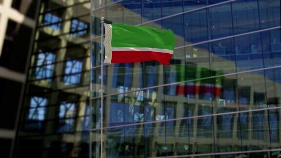 车臣共和国国旗飘扬在摩天大楼上