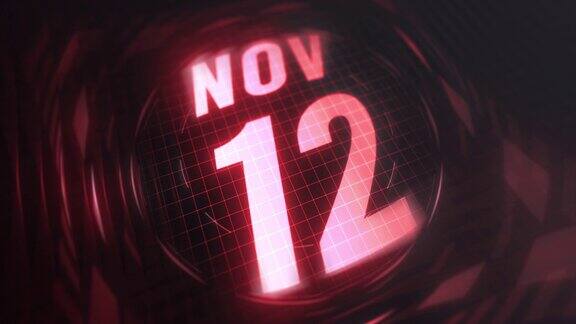 11月12日3d动态图形红外线日历在未来和科技发光霓虹灯拍摄纪念在led等4k循环