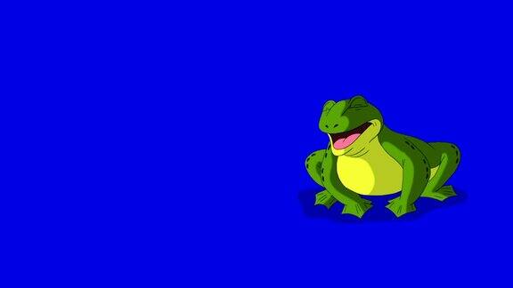 青蛙呱呱和跳跃孤立在蓝屏上