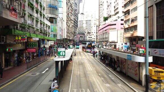 香港炮台山电车、街道行人巴士及都市生活