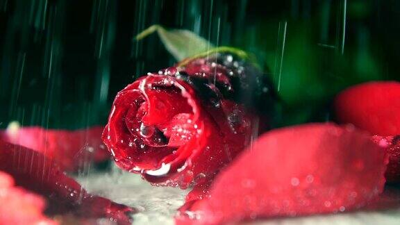 雨滴落在玫瑰上