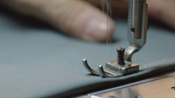 缝纫机针在行动的特写镜头