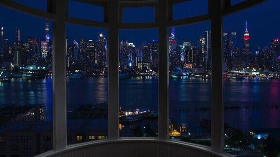 纽约城市景观时间流逝窗口全景城市景观夜曼哈顿