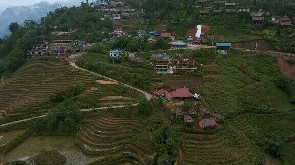 2019年10月无人机拍摄越南北部萨帕的水稻梯田