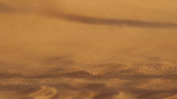 沙漠中沙丘上随风摆动的沙子慢动作镜头沙子吹过沙丘金色的沙粒在沙漠的风中摇曳