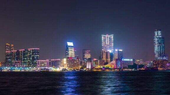 中国香港城市夜光九龙湾全景4k时间推移