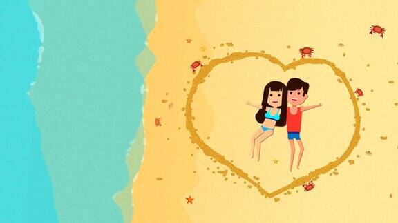 海边沙滩情侣快乐度假动画与海浪螃蟹做爱的象征