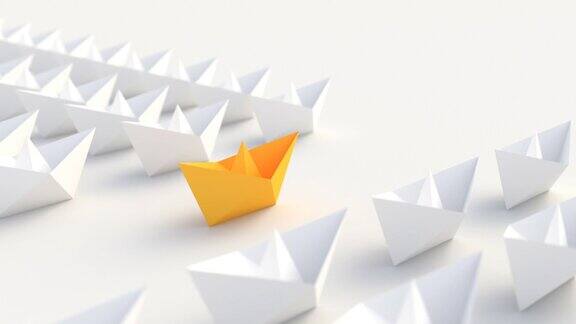 领导理念黄色的领导船从白色的纸船中脱颖而出