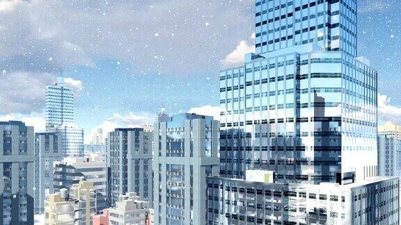 现代的高层建筑在冬天下雪的日子