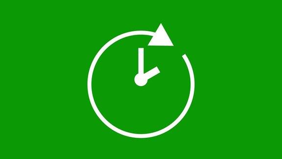 两个小时秒表动画图标时钟与移动箭头简单的动画时间计数器的象征绿屏