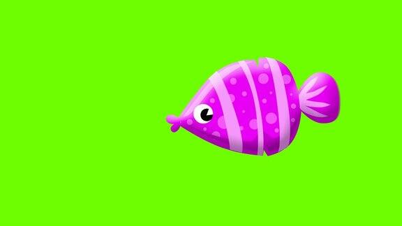 绿色屏幕上的卡通紫鱼