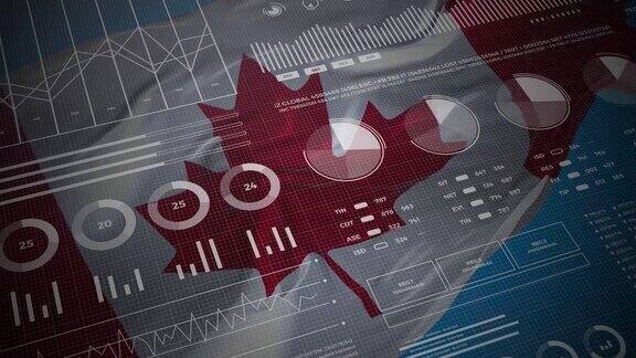 加拿大统计信息图表金融市场数据分析和报告加拿大挥舞4K旗帜