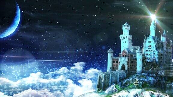 背景魔法城堡蓝色粒子云无缝循环