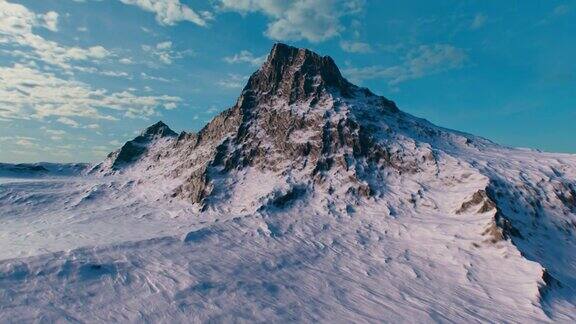 三维可视化的梦幻美丽的风景与白雪覆盖的山峰在阿尔卑斯湖附近