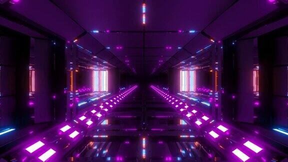 未来科幻金属隧道走廊与漂亮的发光灯3d渲染运动背景实时壁纸俱乐部视觉jj循环