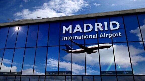 飞机在马德里降落反映在航站楼