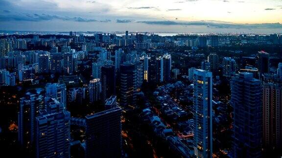 黄昏时分新加坡中部地区鸟瞰图