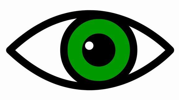 栩栩如生的绿色眼睛眨一下眼睛线性图标毛圈的视频矢量插图在白色背景