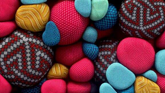 抽象动画的彩色浮动球体与针织纹理三维渲染