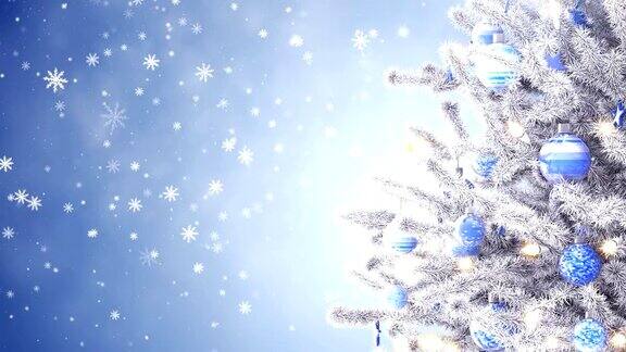 装饰的圣诞树和飘落的雪花