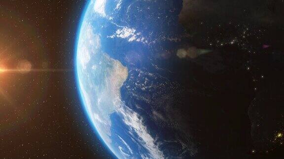 地球从太空与太阳光星星白天晚上-3D动画4K
