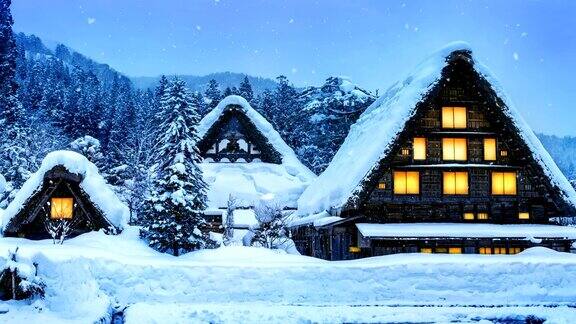 白川吾村冬季降雪联合国教科文组织世界遗产日本