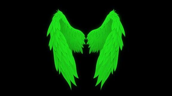 动画绿色翅膀孤立在绿色背景上